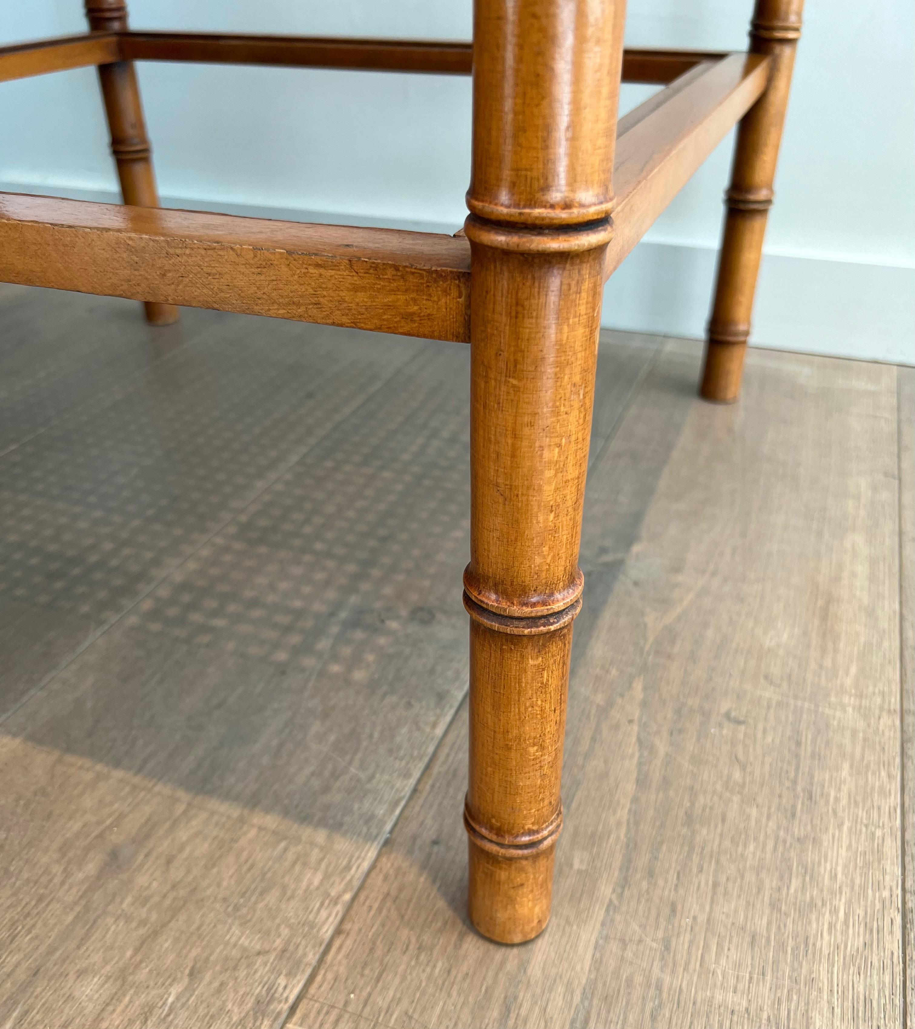 Pair of Large Faux-Bamboo Wooden Side Tables with Caned Top For Sale 13