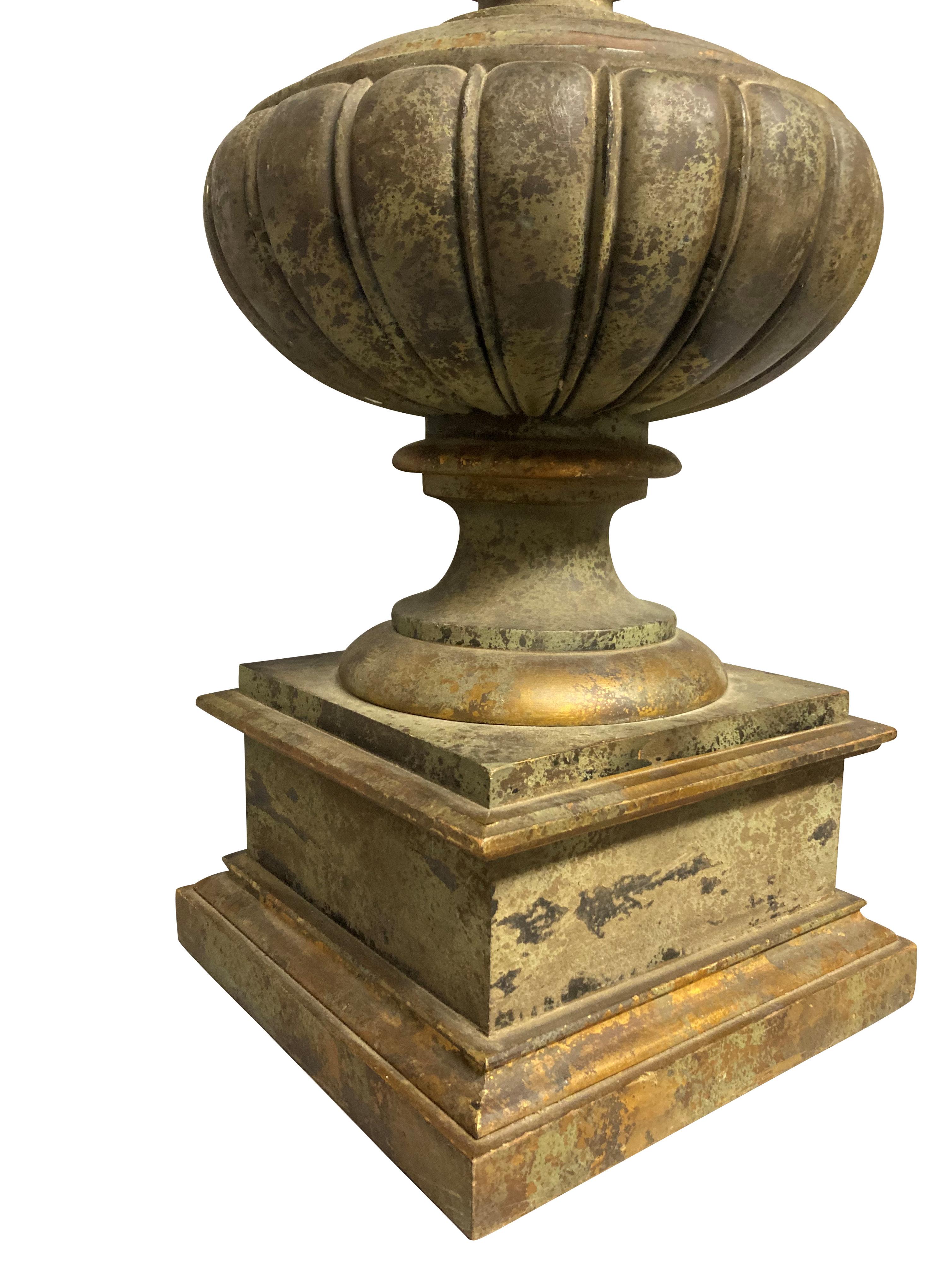 Mid-20th Century Pair of Large Faux Bronze Classical Urn Lamps For Sale