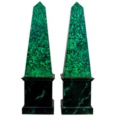 Pair of Large Faux Malachite Obelisks