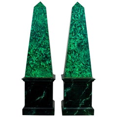 Pair of Large Faux Malachite Obelisks