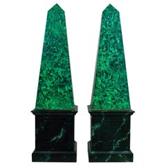 Pair of Large Faux Malachite Obelisks