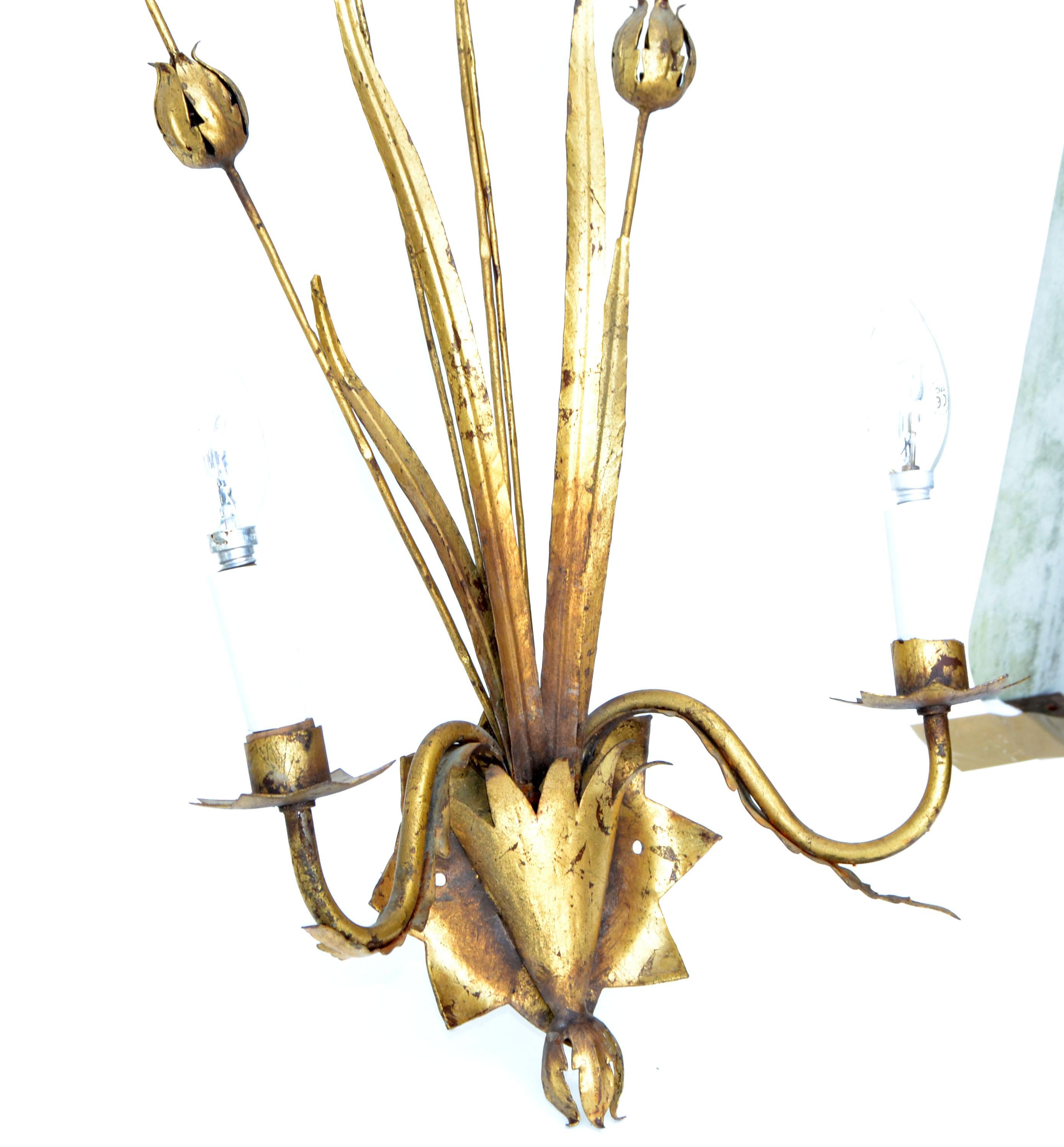 Pair of Large Ferrocolor Sconces Wheat Wall Lights Mid-Century Modern Spain 1960 For Sale 3
