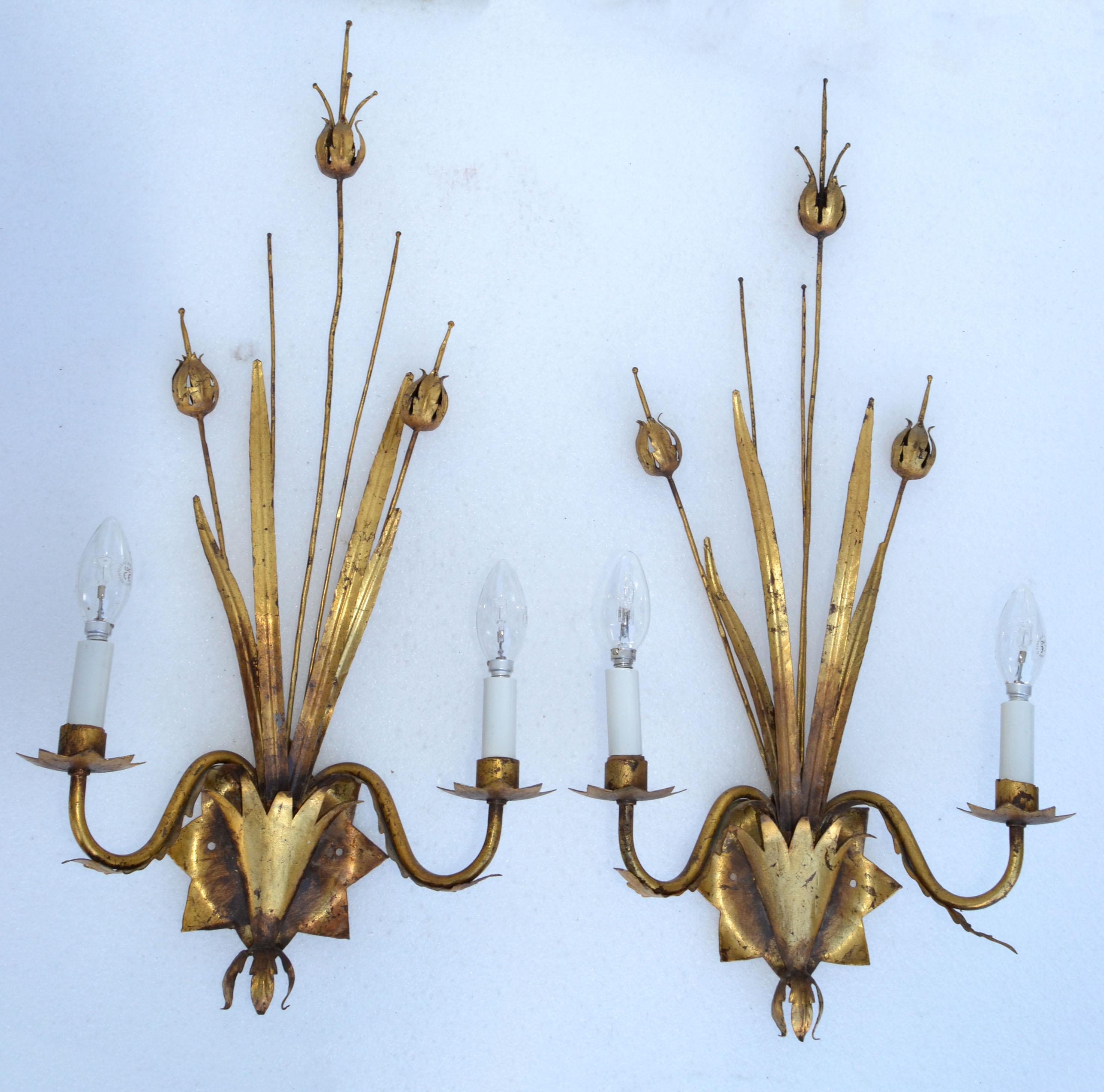 Pair of Large Ferrocolor Sconces Wheat Wall Lights Mid-Century Modern Spain 1960 For Sale 7