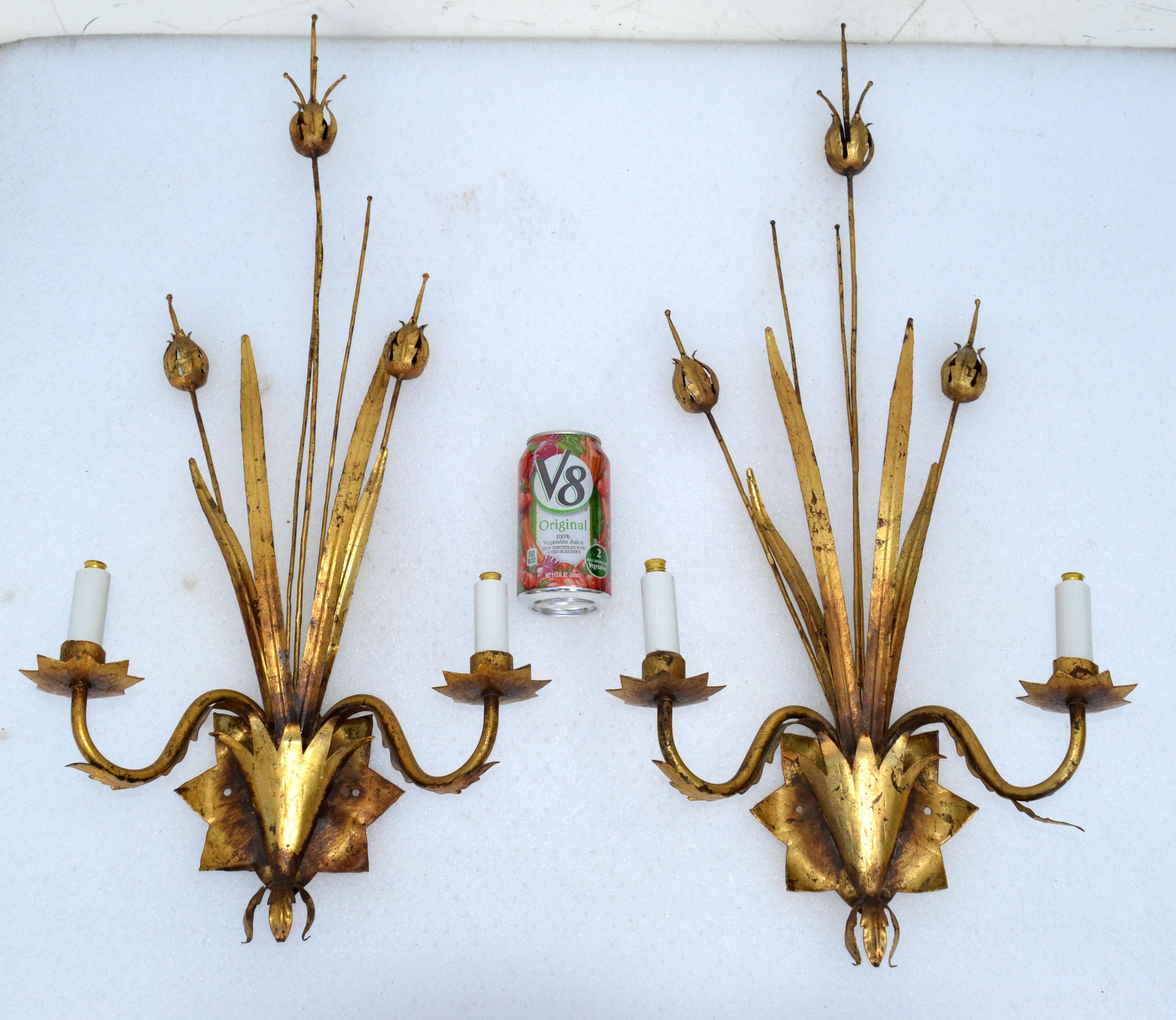Pair of Large Ferrocolor Sconces Wheat Wall Lights Mid-Century Modern Spain 1960 For Sale 6