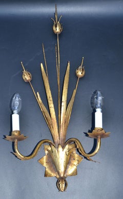 Pair of Large Ferrocolor Sconces Wheat Wall Lights Mid-Century Modern Spain 1960