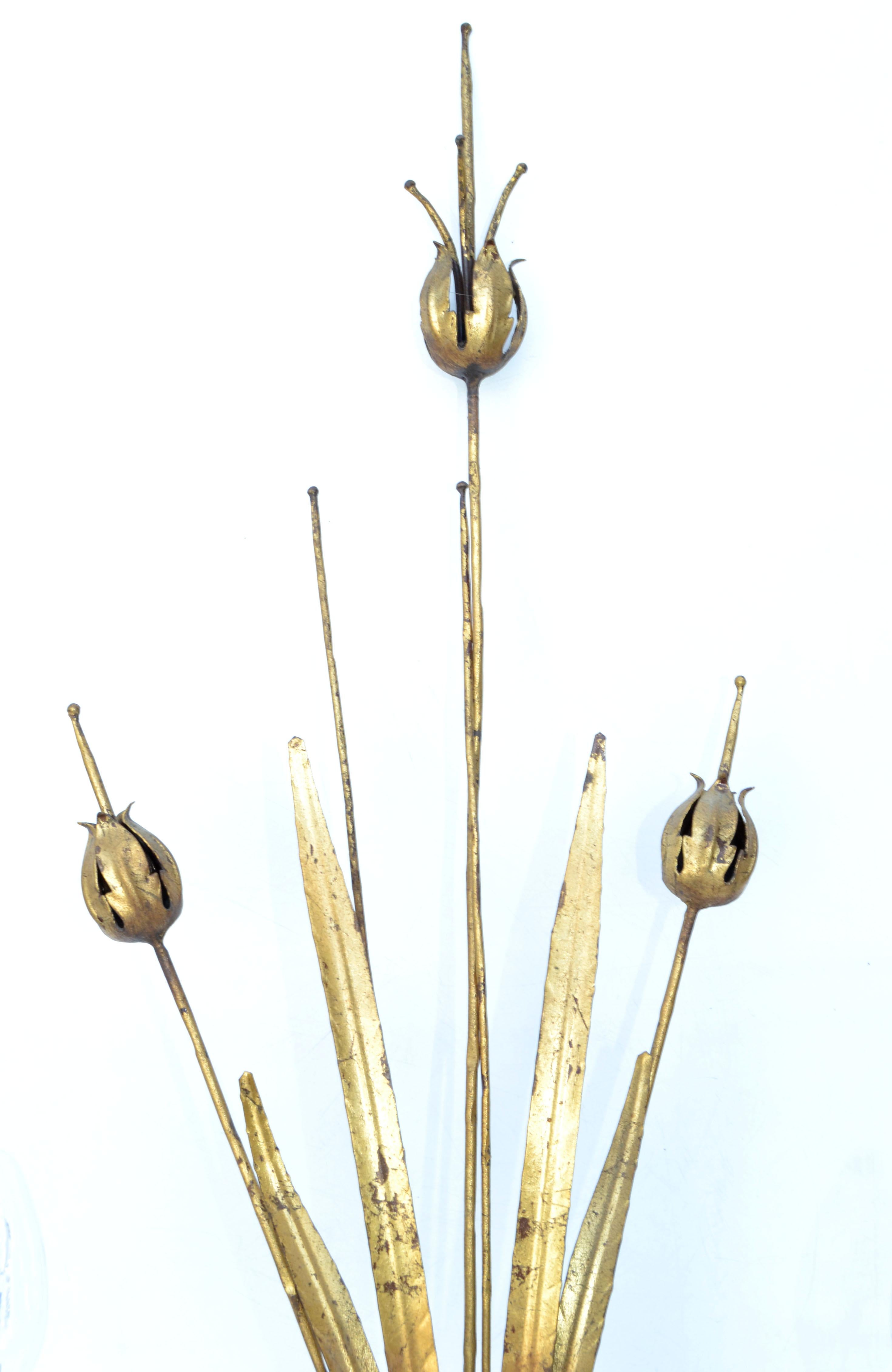 Metal Pair of Large Ferrocolor Sconces Wheat Wall Lights Mid-Century Modern Spain 1960 For Sale