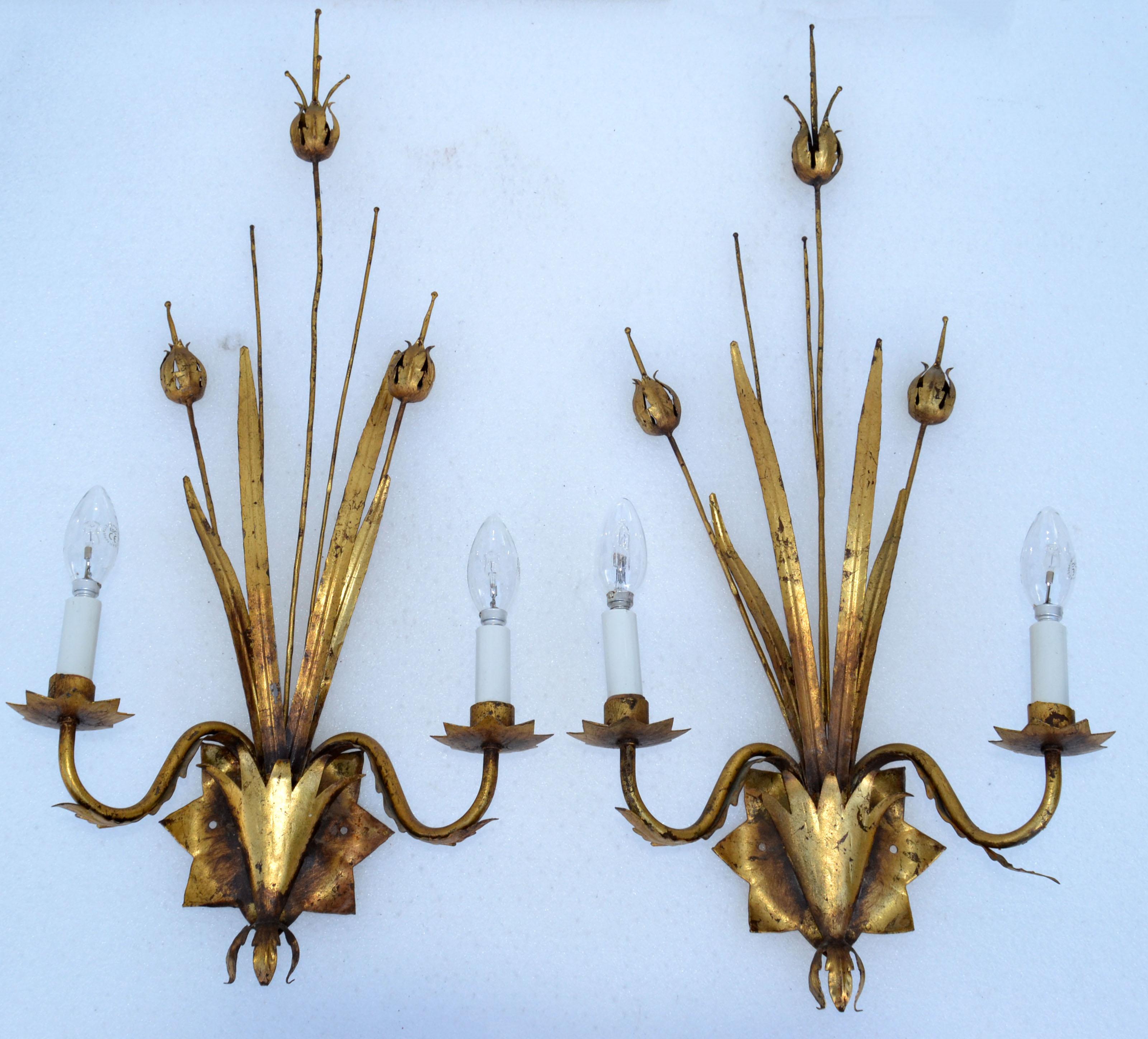 Pair of Large Ferrocolor Sconces Wheat Wall Lights Mid-Century Modern Spain 1960 For Sale 1