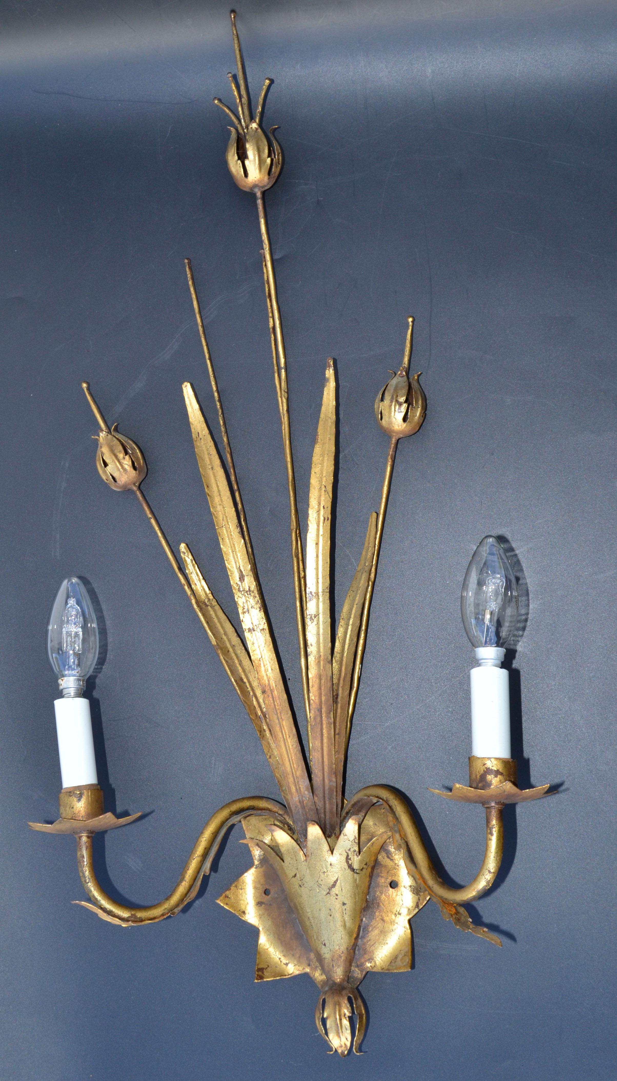 Pair of Large Ferrocolor Sconces Wheat Wall Lights Mid-Century Modern Spain 1960 For Sale 2