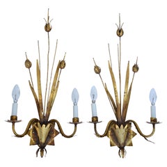Pair of Large Ferrocolor Sconces Wheat Wall Lights Mid-Century Modern Spain 1960
