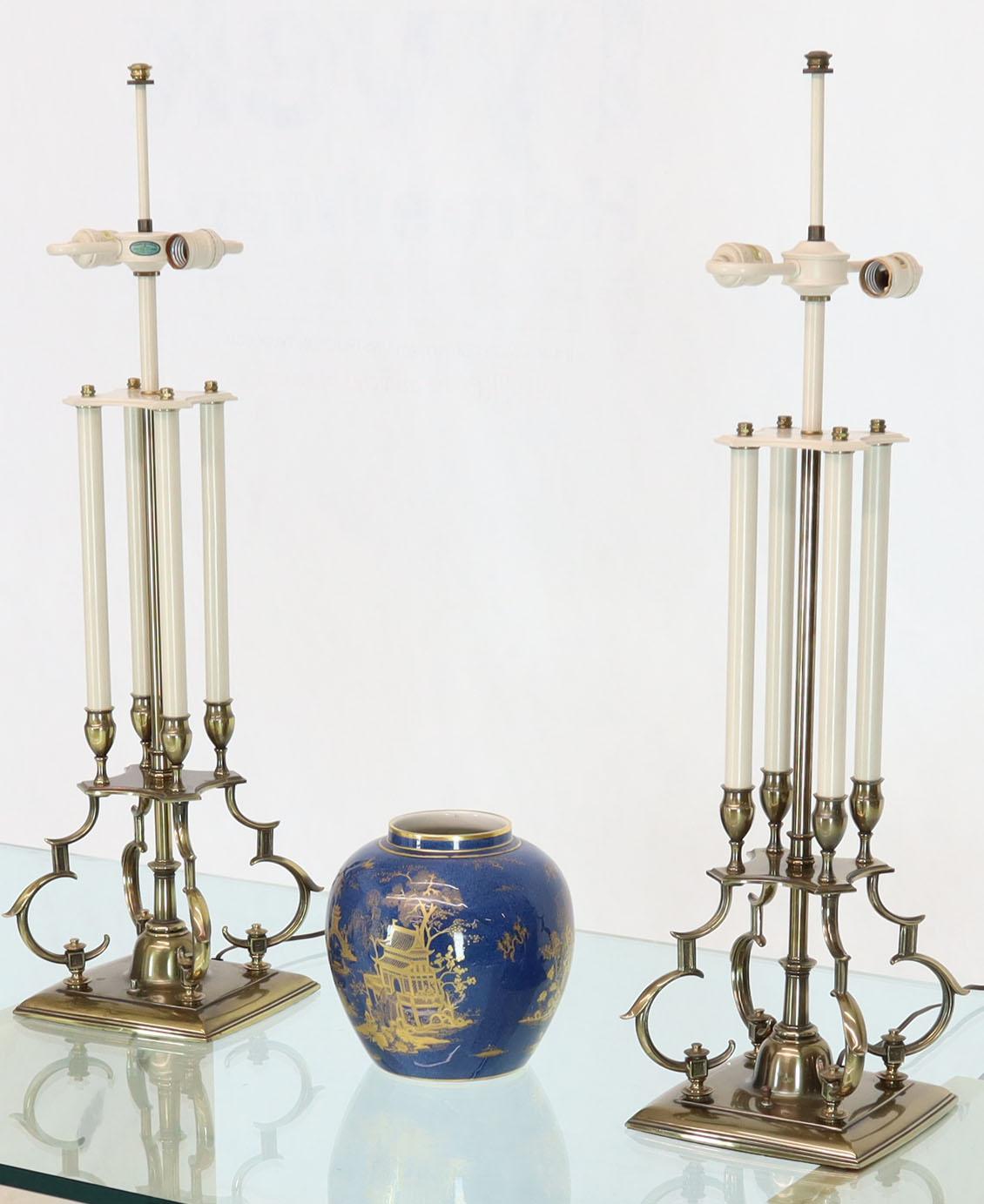 Pair of large heavy brass table lamps by Stiffel. High quality solid and decorative pair of lamps from circa 1970s.