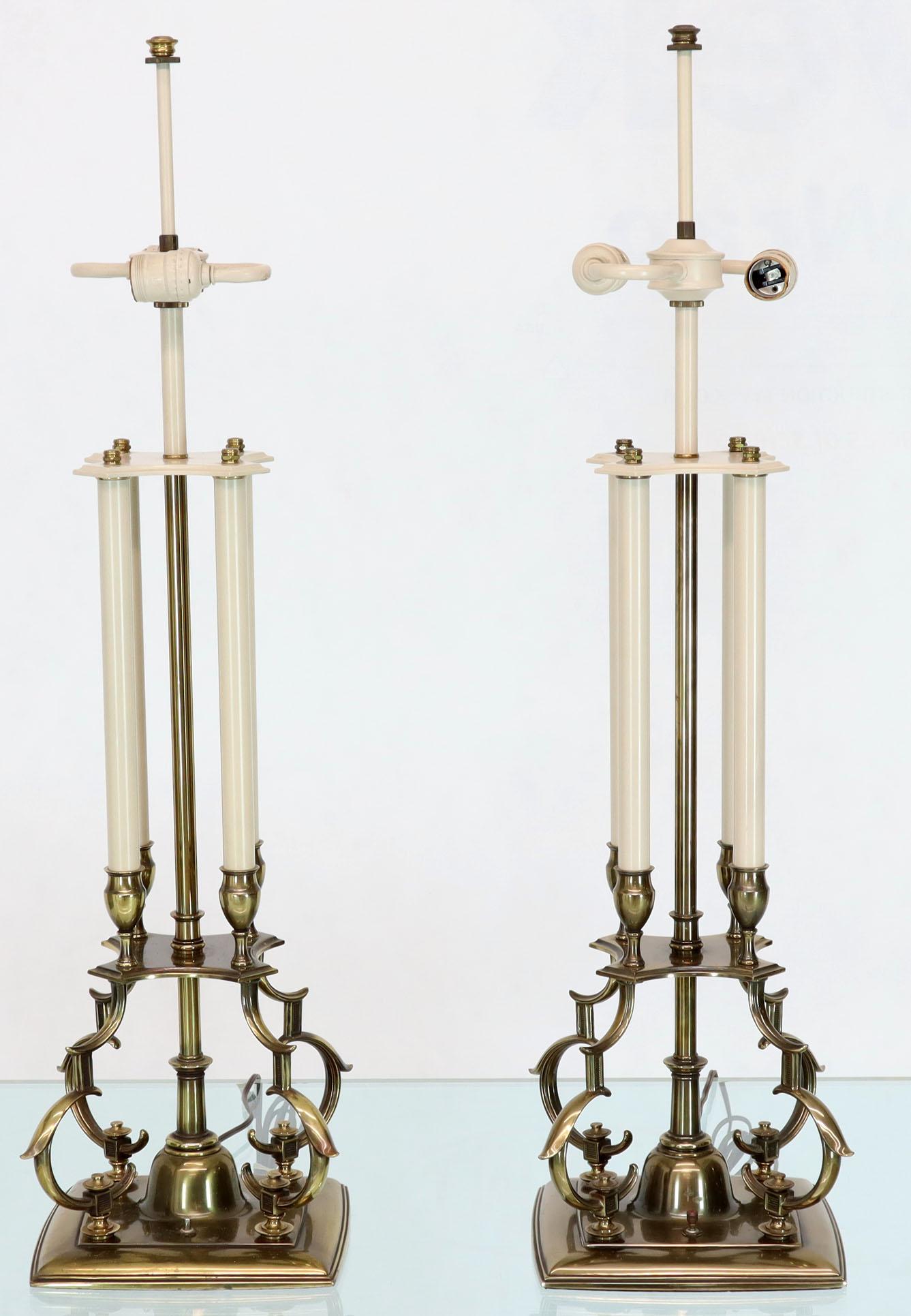 Mid-Century Modern Pair of Large Figural Brass Table Lamps by Stiffel