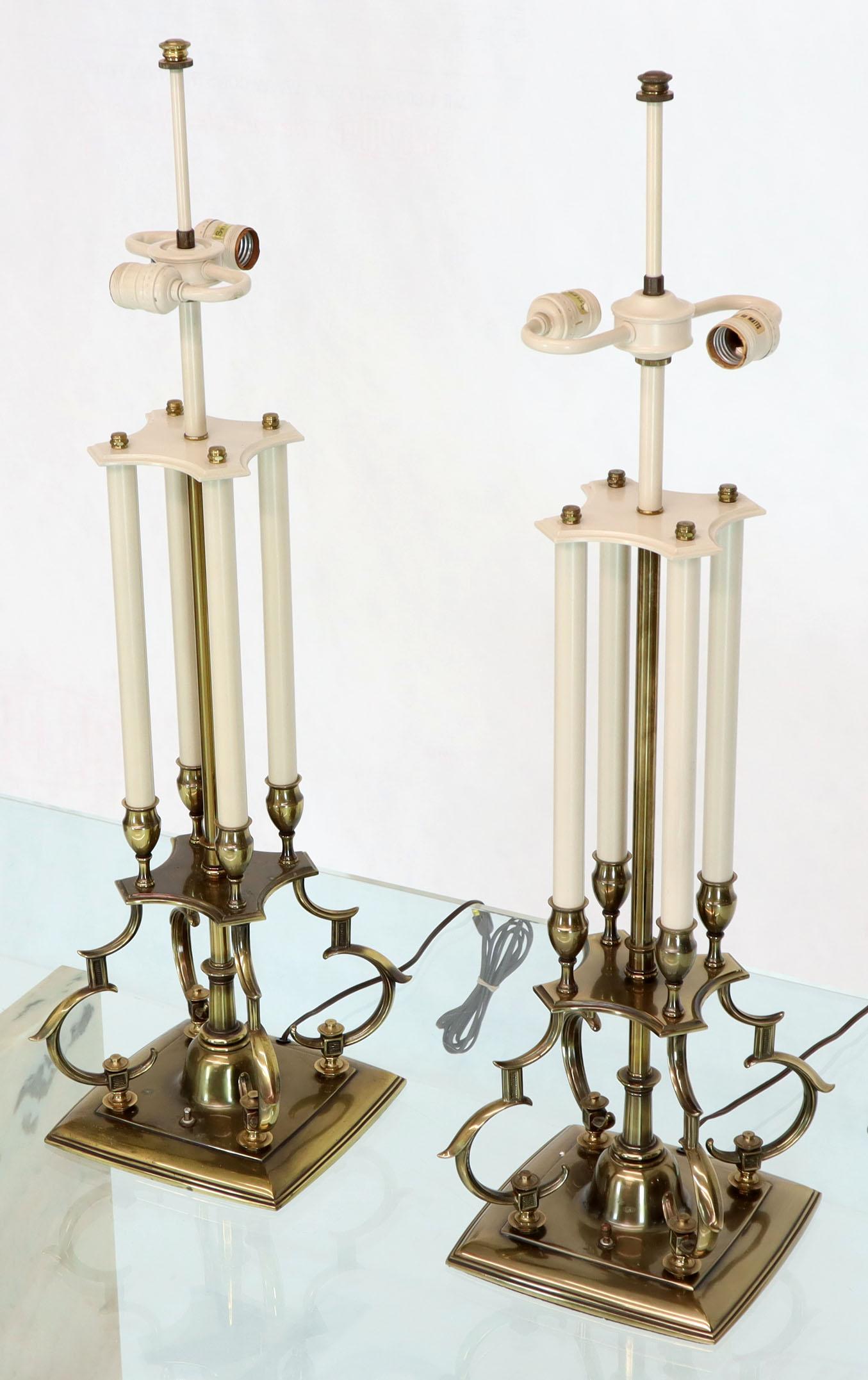 American Pair of Large Figural Brass Table Lamps by Stiffel