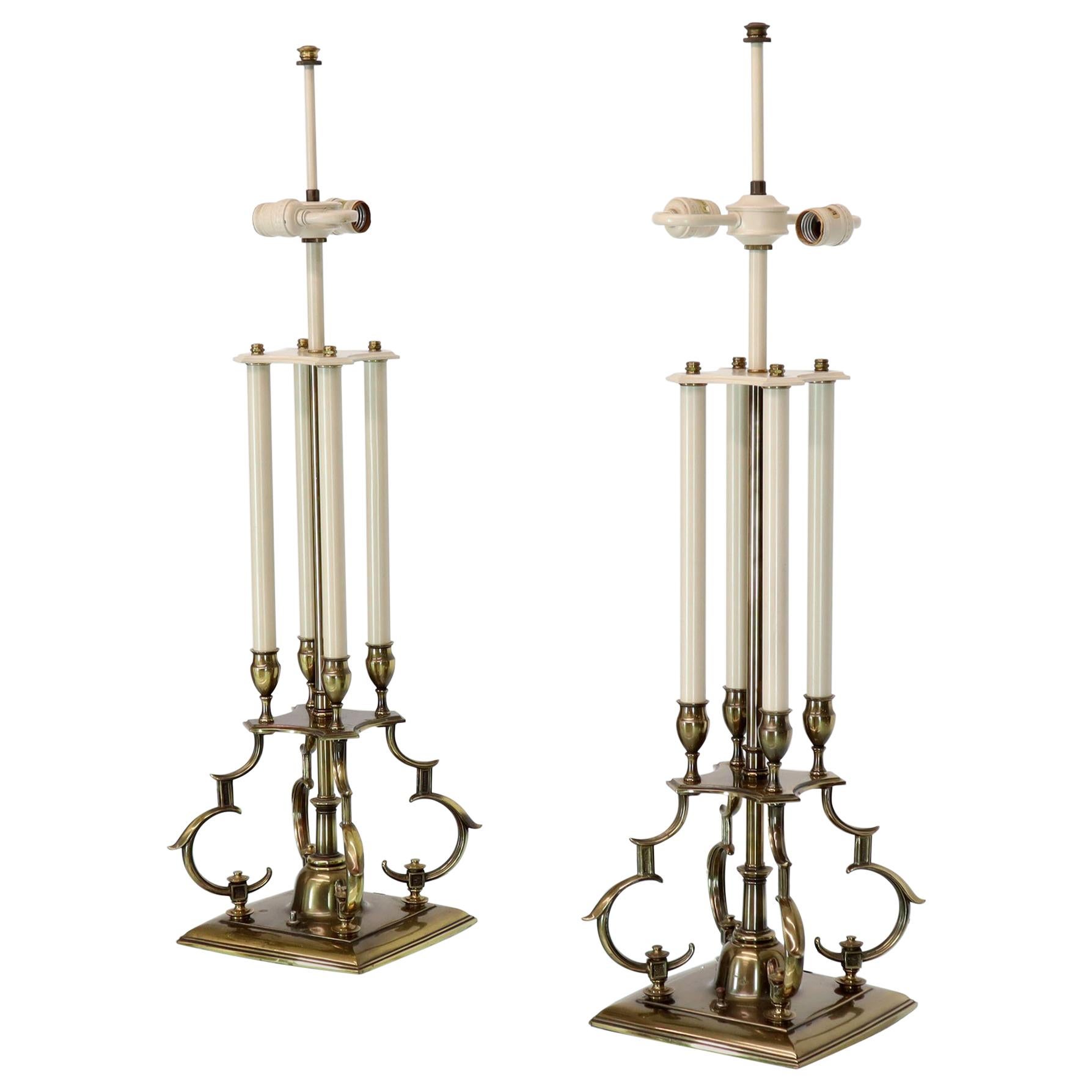 Pair of Large Figural Brass Table Lamps by Stiffel