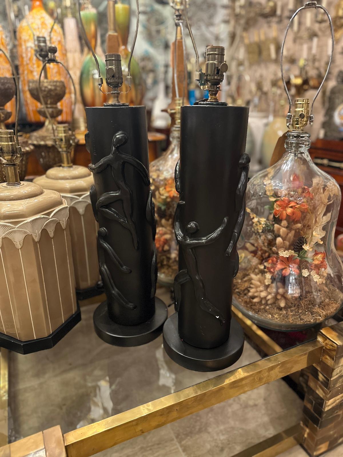 Wood Pair of Large Figural Lamps For Sale
