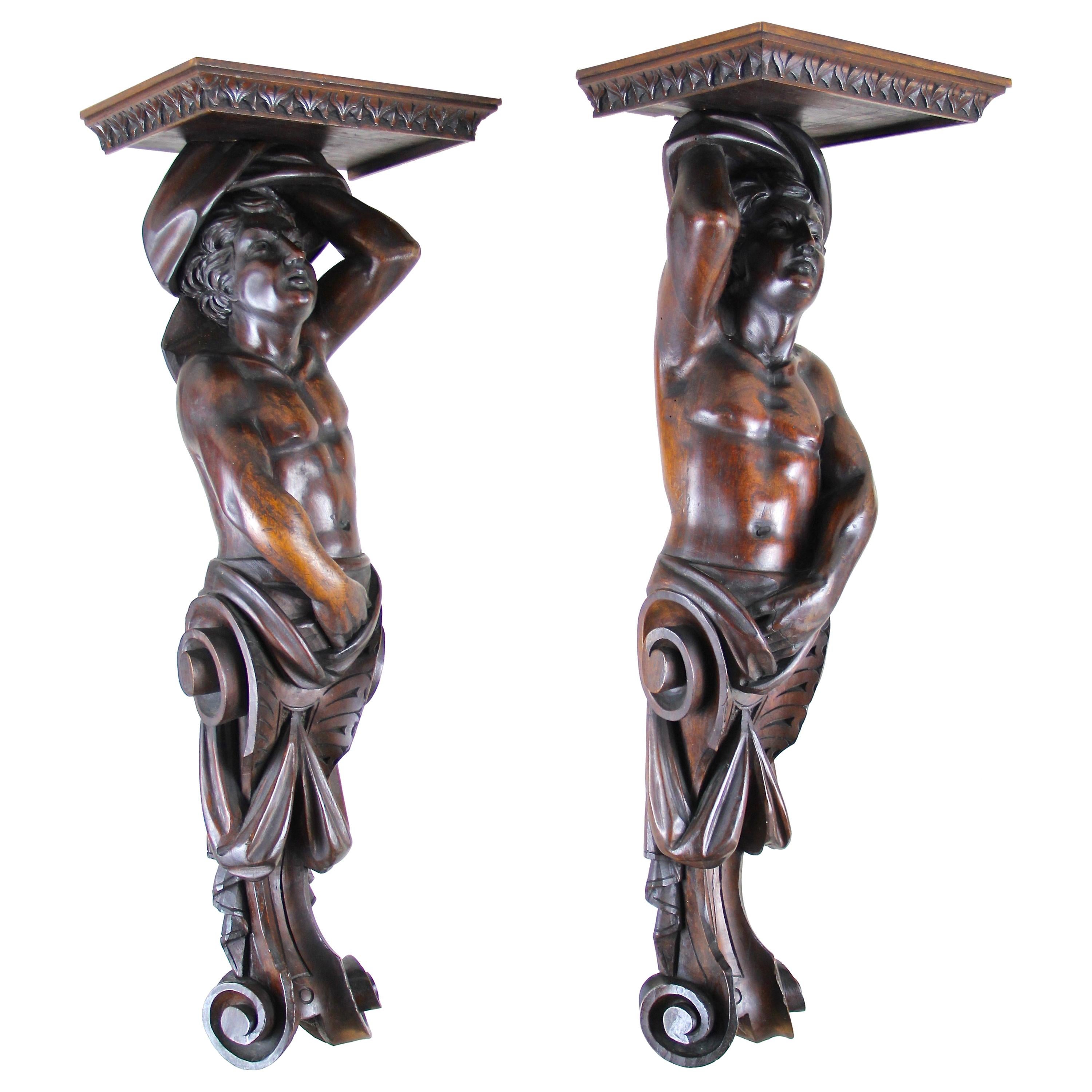 Pair of Large Figural Wall Consoles, Austria, circa 1870