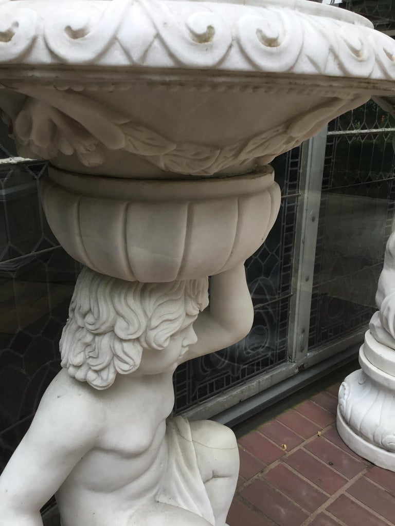 Pair of Large Figural White Marble Planters For Sale at 1stDibs