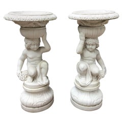 Pair of Large Figural White Marble Planters