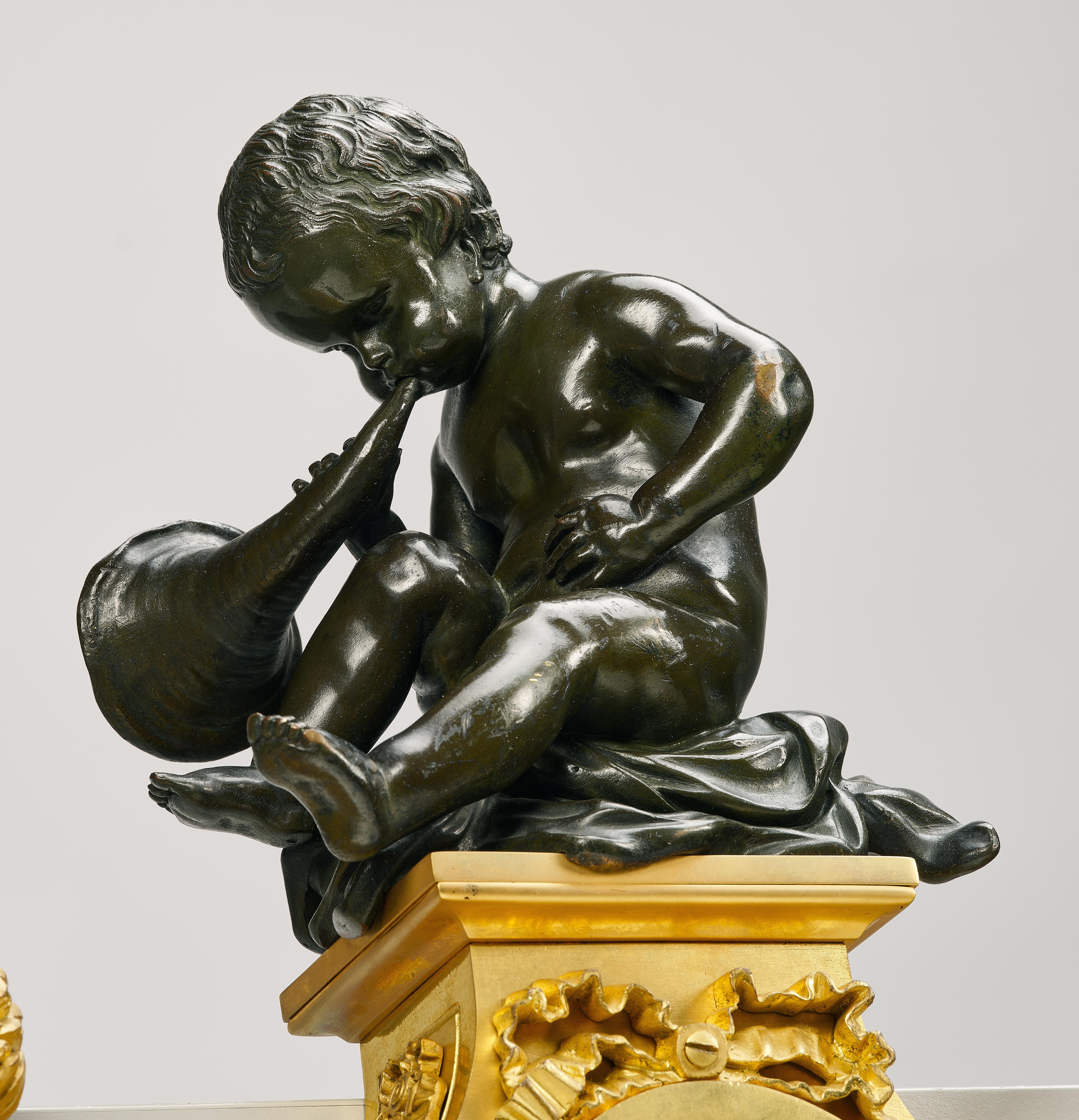 French Pair of large fire-gilt andirons in Louis XVI style For Sale