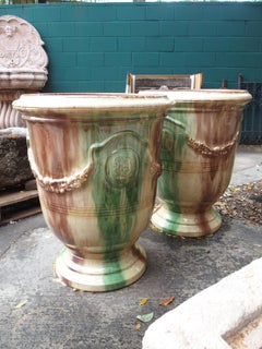 Pair of Large Flamme Glazed Terra Cotta Garden Planters from Anduze France