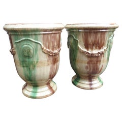 Pair of Large Flamme Glazed Terra Cotta Garden Planters from Anduze France