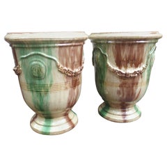 Pair of Large Flamme Glazed Terra Cotta Garden Planters from Anduze France
