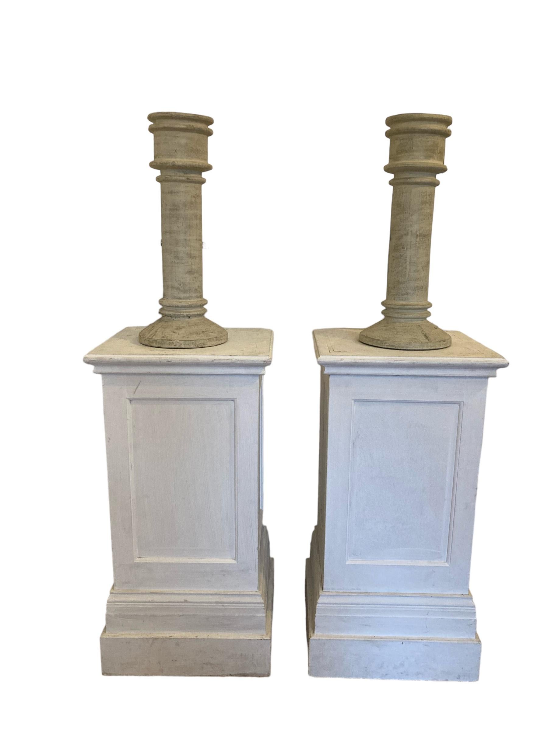 Mid-Century Modern Pair Of Large Floor Standing Ceramic Floor Candle Holders For Sale