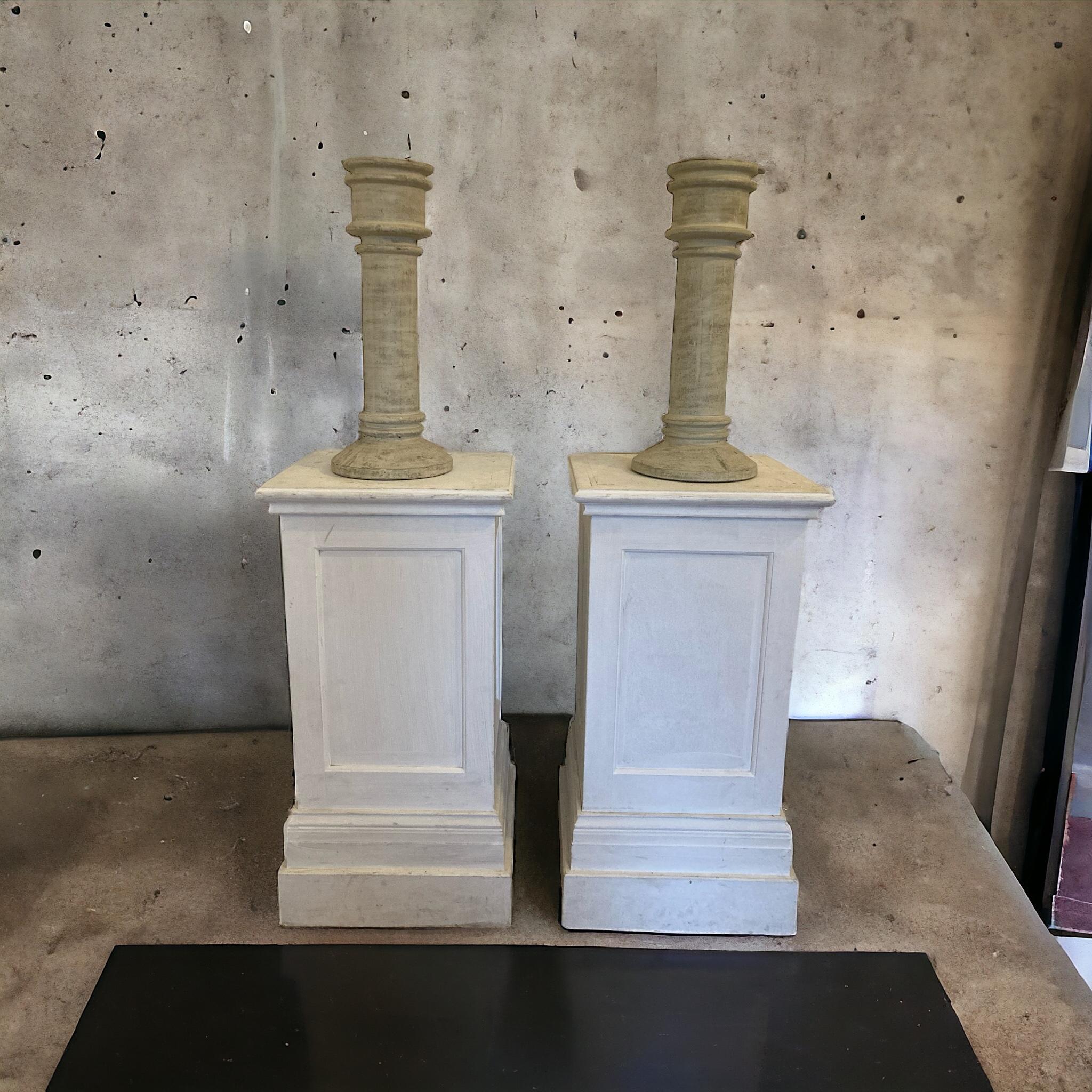 Pair Of Large Floor Standing Ceramic Floor Candle Holders For Sale 1