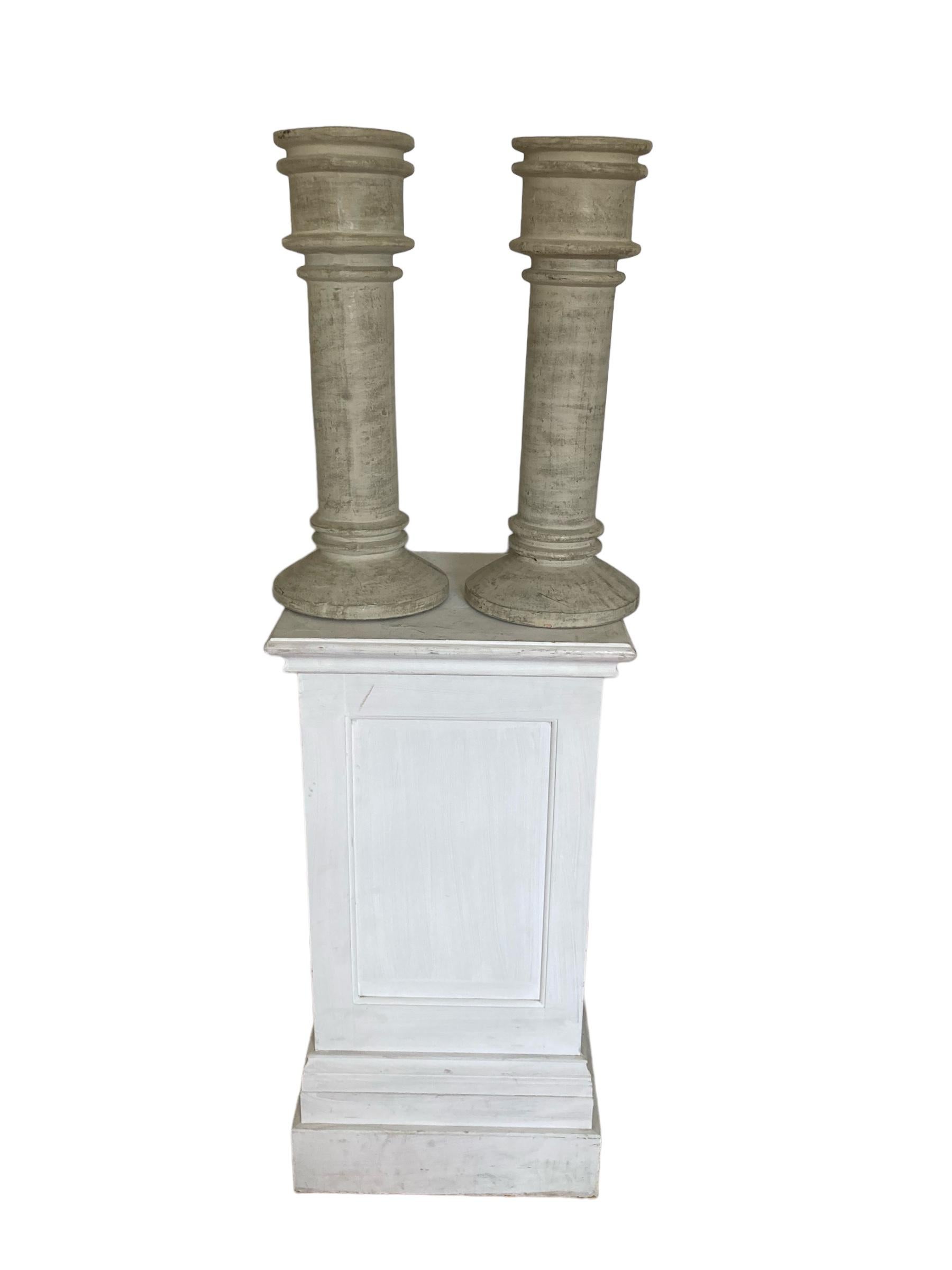 Pair Of Large Floor Standing Ceramic Floor Candle Holders For Sale 2