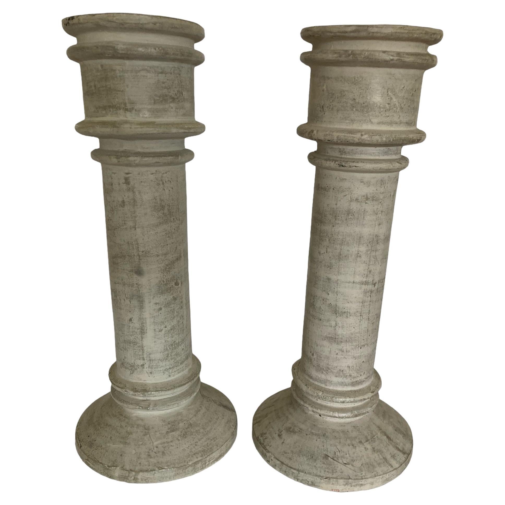 Pair Of Large Floor Standing Ceramic Floor Candle Holders For Sale