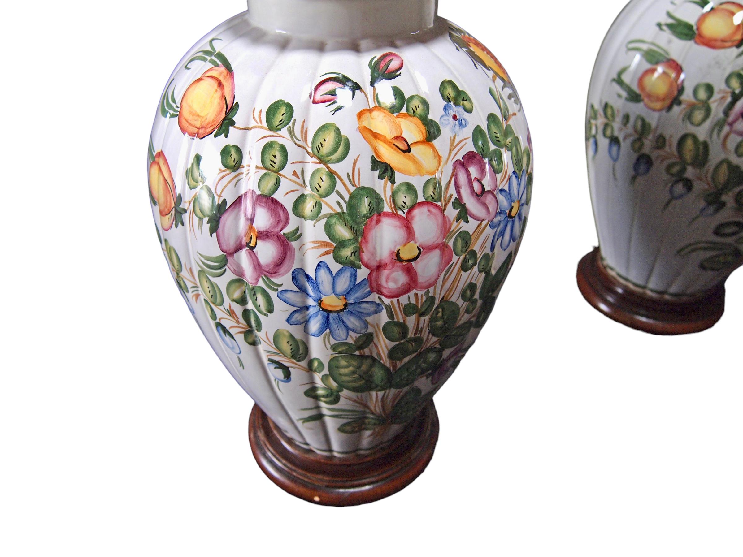 Hollywood Regency Pair of Large Floral Decorated Lamps Lamps by Marbro Lamp Co. For Sale