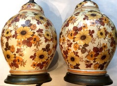 Pair of Large Floral Porcelain Lamps
