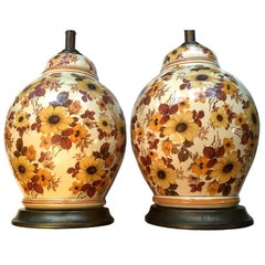 Pair of Large Floral Porcelain Lamps