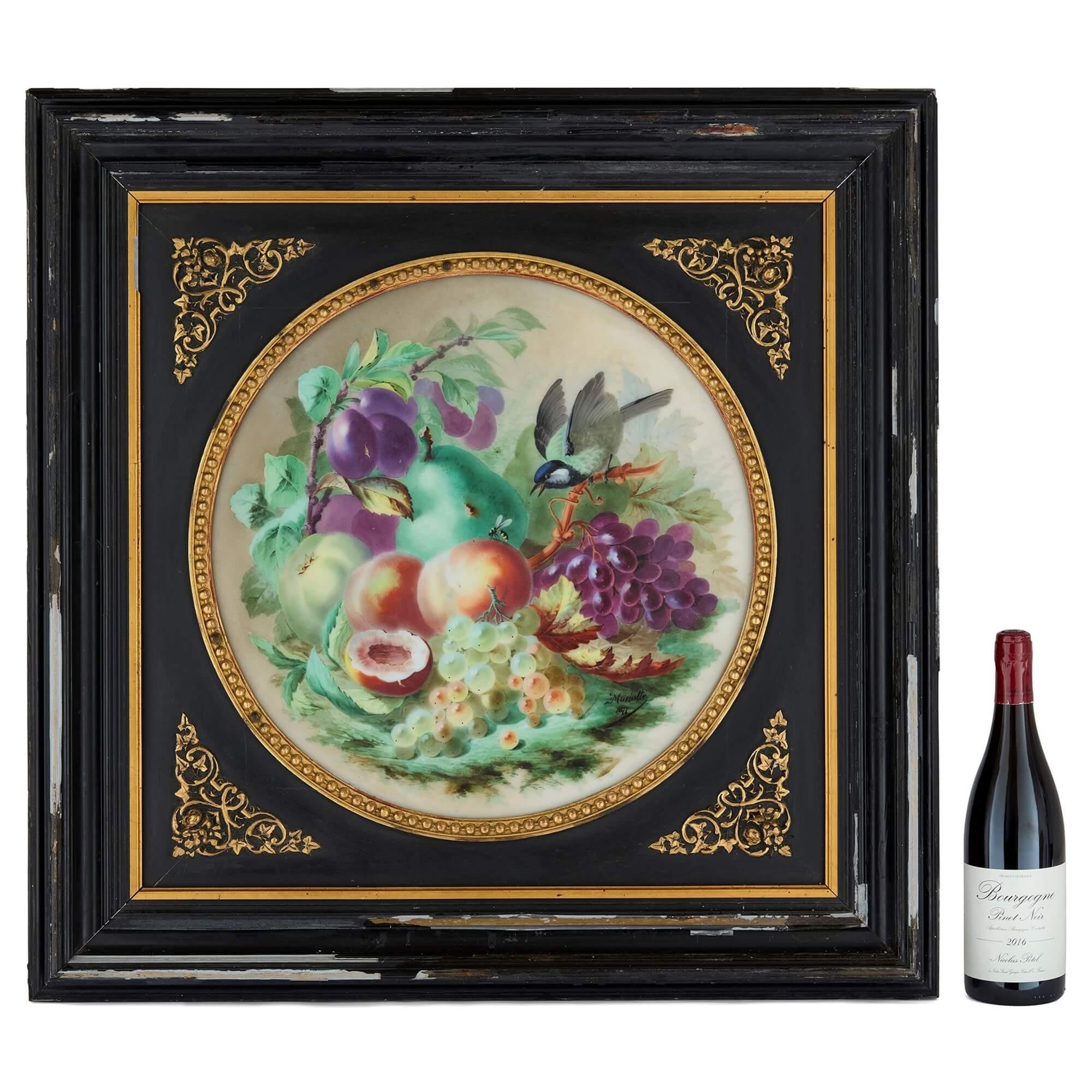 Paire de grandes plaques en porcelaine à fleurs de Mariotte, 1876-1877 en vente 4
