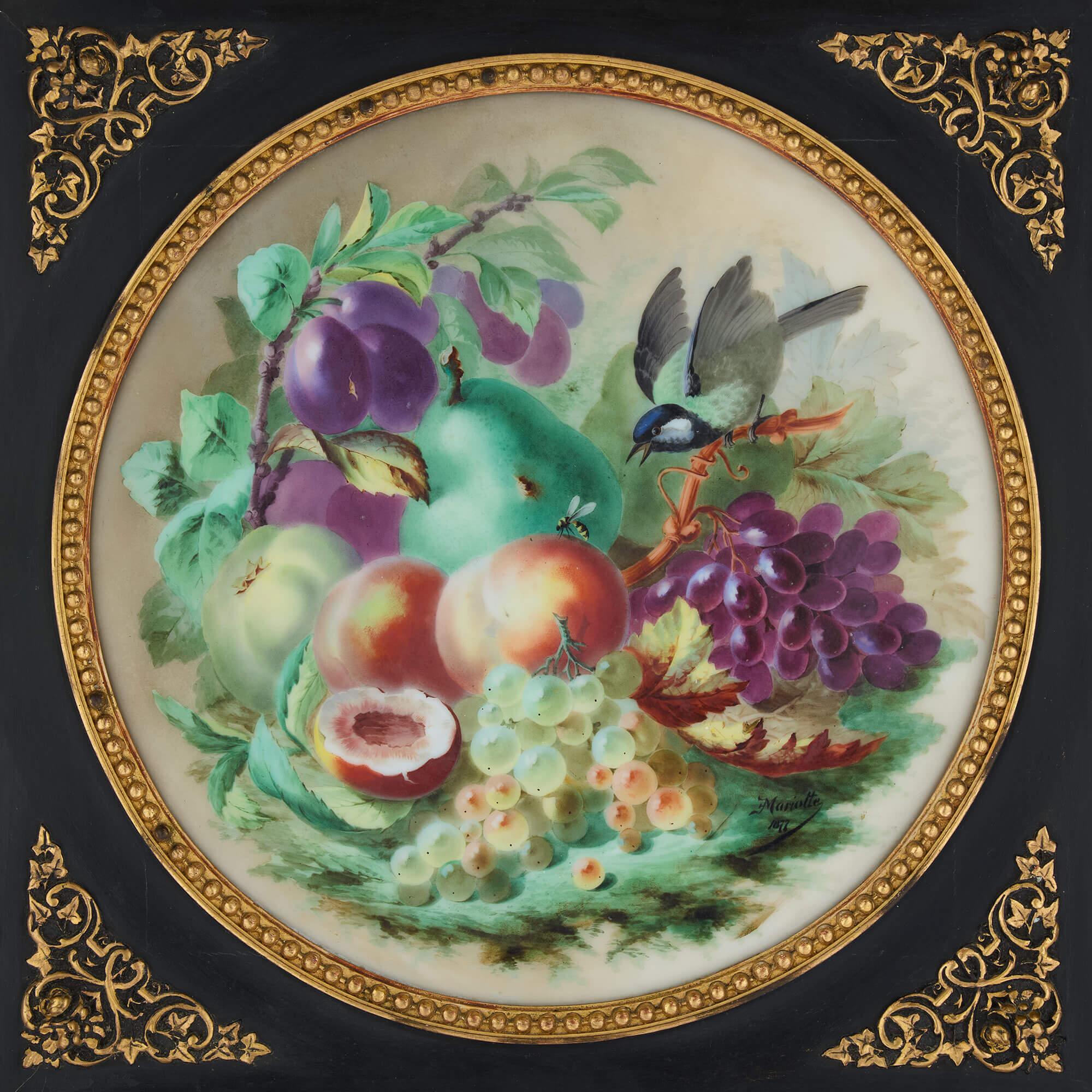 XIXe siècle Paire de grandes plaques en porcelaine à fleurs de Mariotte, 1876-1877 en vente