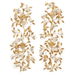 Vintage Pair of Large Floral Sconces in Gilt Metal from 1960s, Spain