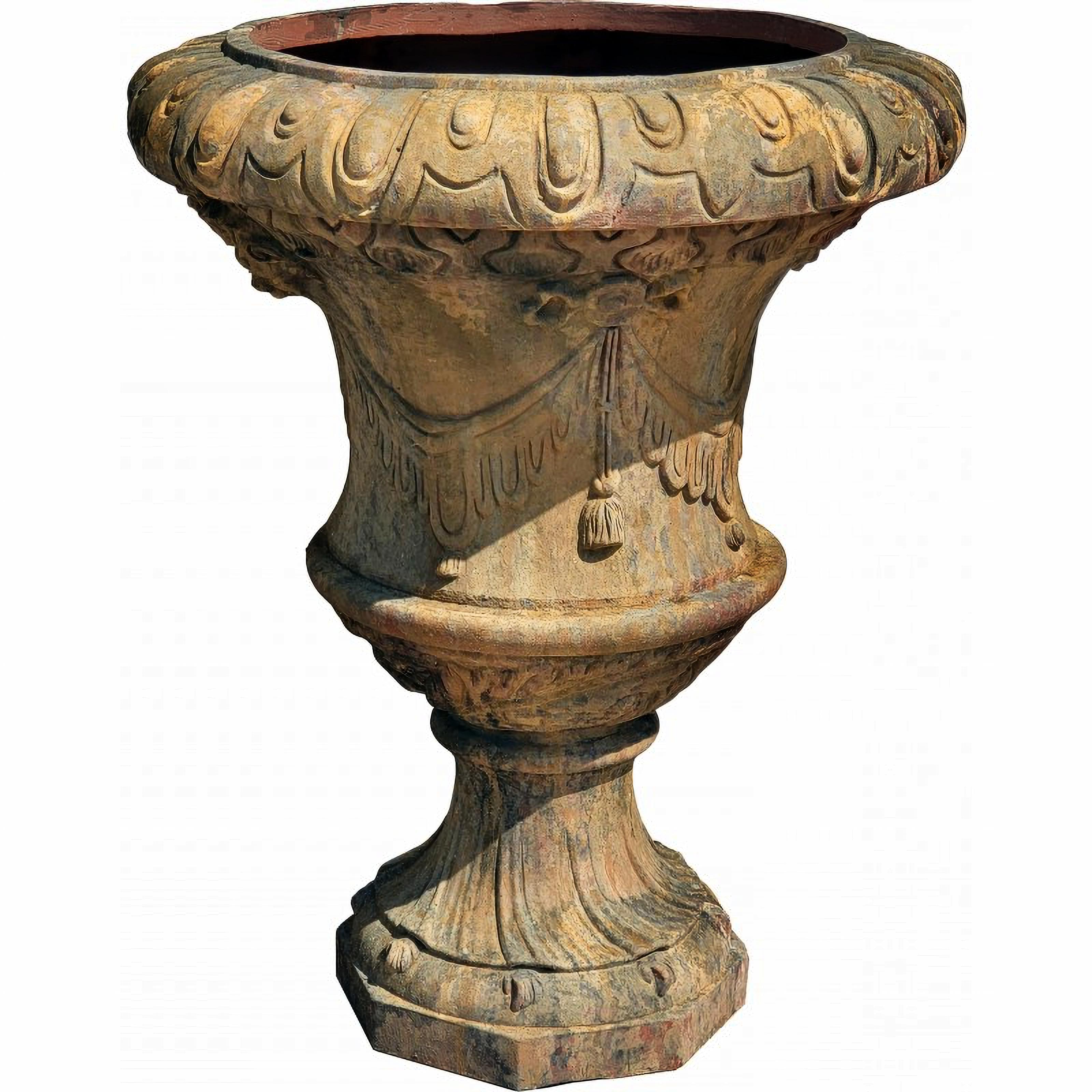 Hand-Crafted Pair of Large Florentine Ornamental Vases in Impruneta Terracotta End 19th Centu For Sale