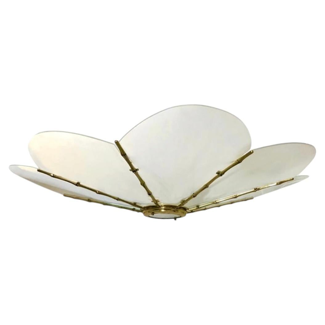 Pair of Large Flower Gilt Metal Light Fixture with Glass Insets. Sold Individual