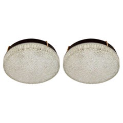 Pair of Large Flush Mount Glass Pendant or Wall Lights