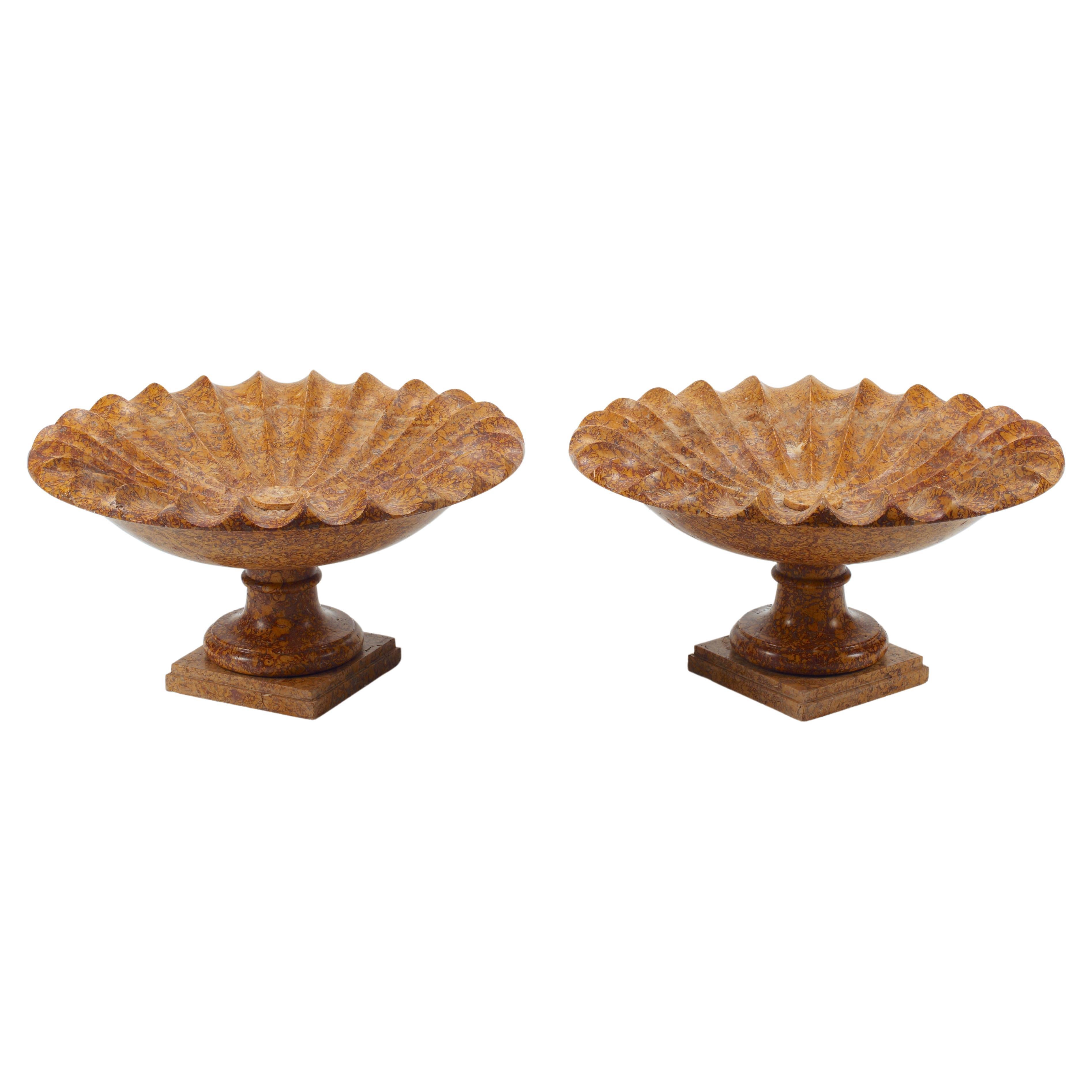 Pair of Large Fluted Marble Tazzas, 19th Century Italian Neoclassical