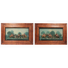 Pair of Large Fox Hunting-subject Wax Pictures By Samuel Percy