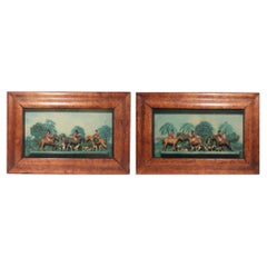 Pair of Large Fox Hunting-subject Wax Pictures By Samuel Percy