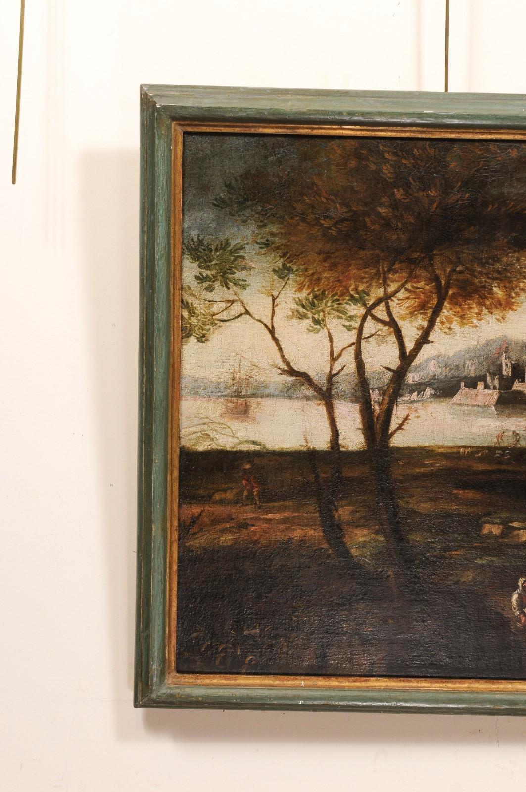Paire de grandes peintures italiennes sur toile du 18ème siècle encadrées  en vente 5