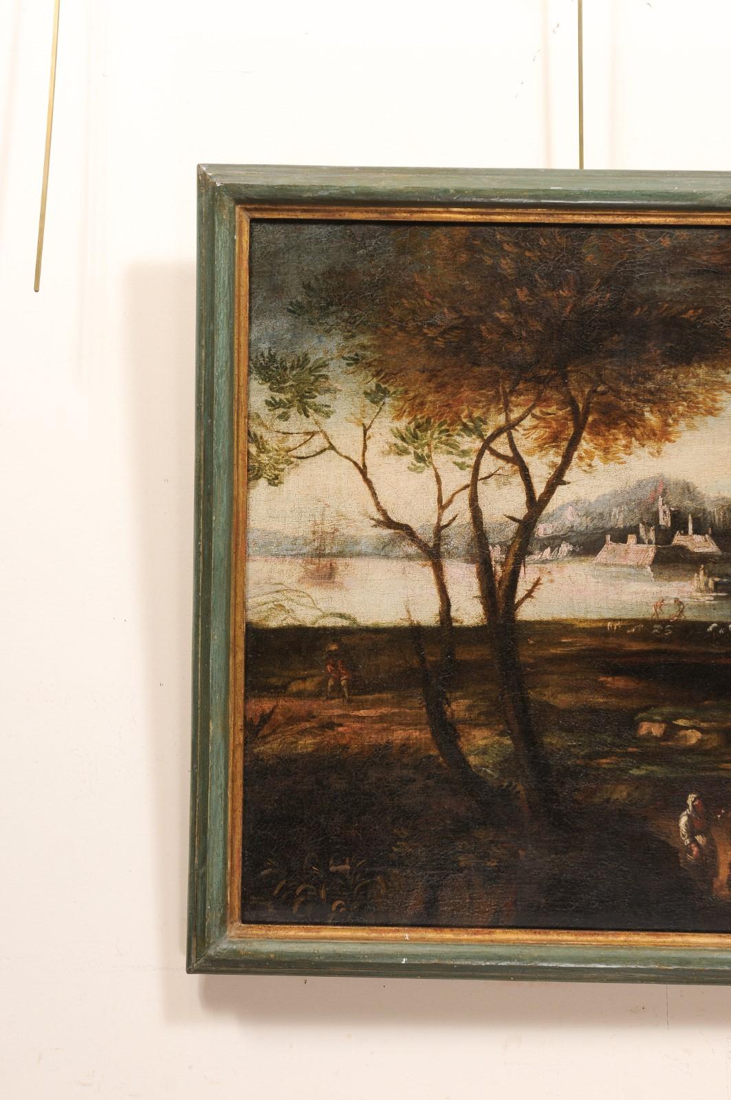 Paire de grandes peintures italiennes sur toile du 18ème siècle encadrées  en vente 6