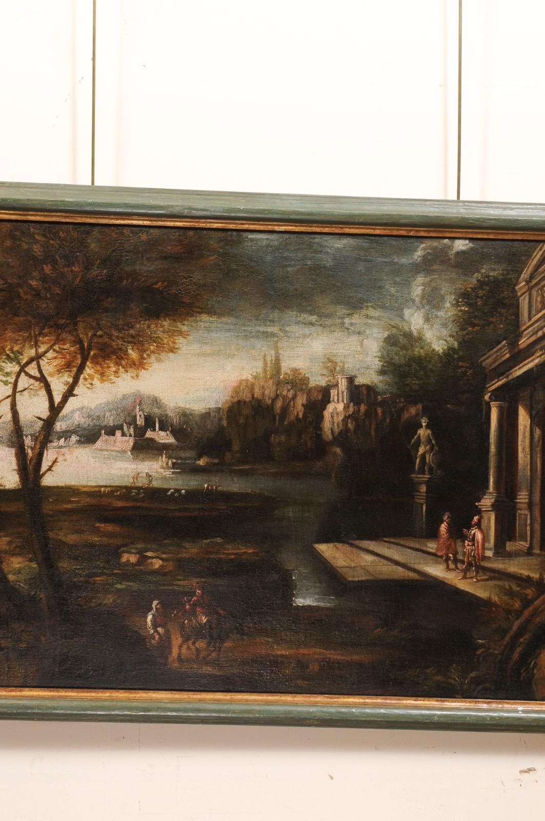 Paire de grandes peintures italiennes sur toile du 18ème siècle encadrées  en vente 7