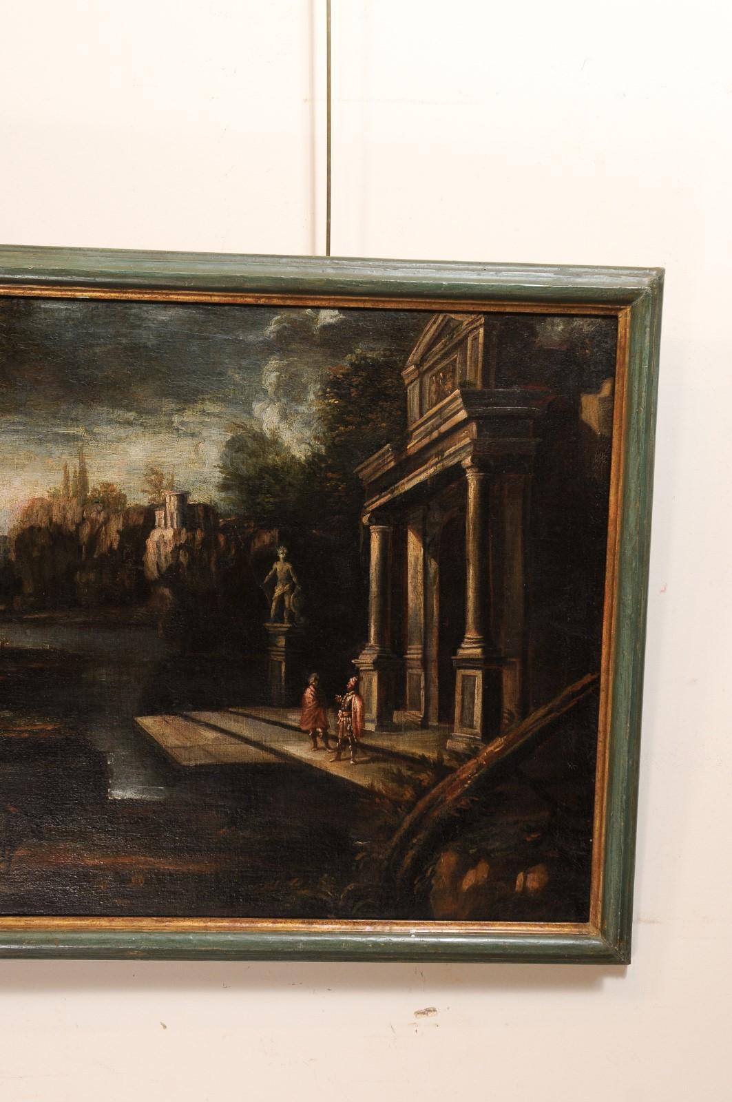 Paire de grandes peintures italiennes sur toile du 18ème siècle encadrées  en vente 8
