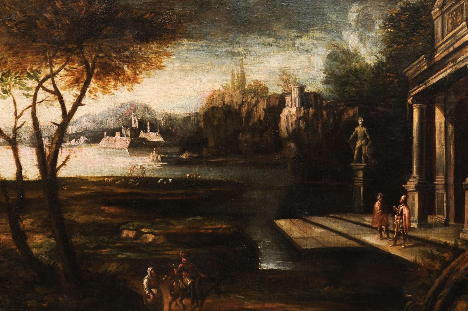 Paire de grandes peintures italiennes sur toile du 18ème siècle encadrées  en vente 9