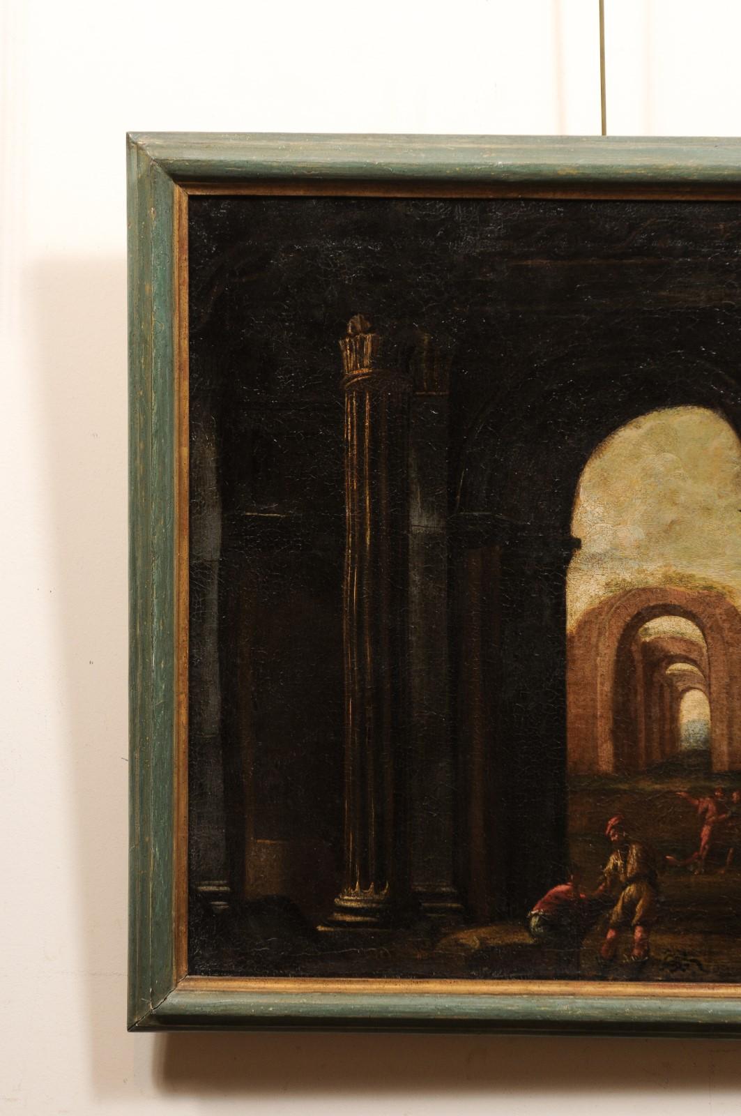 Toile Paire de grandes peintures italiennes sur toile du 18ème siècle encadrées  en vente