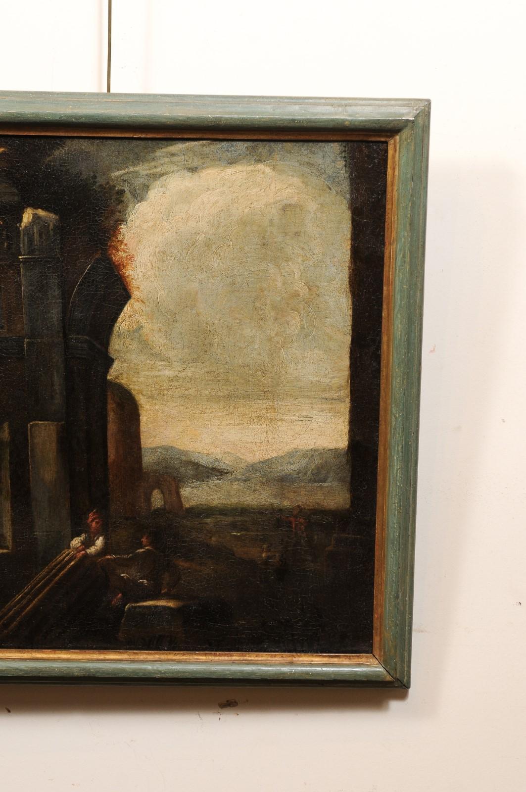 Paire de grandes peintures italiennes sur toile du 18ème siècle encadrées  en vente 1