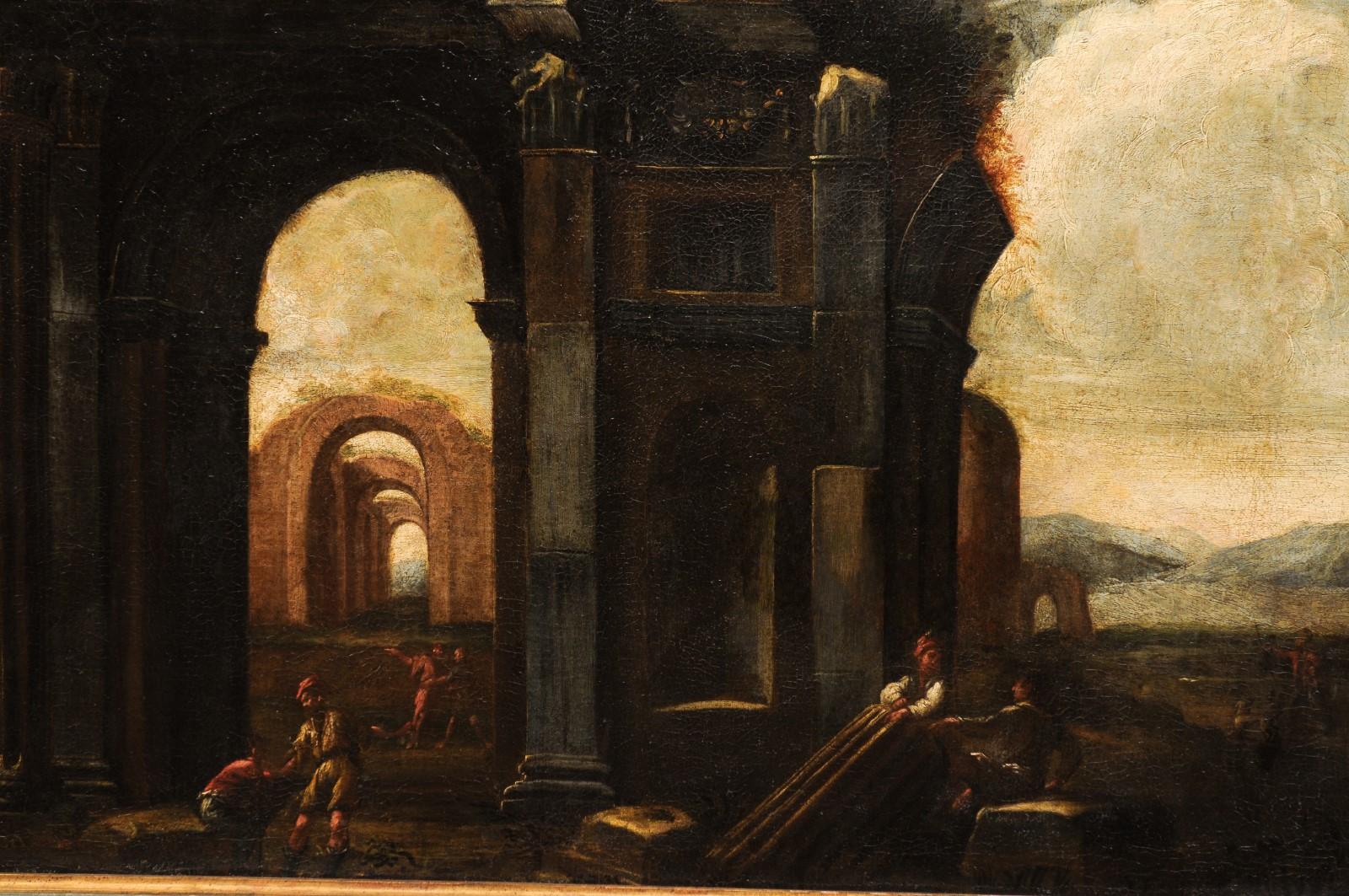 Paire de grandes peintures italiennes sur toile du 18ème siècle encadrées  en vente 2