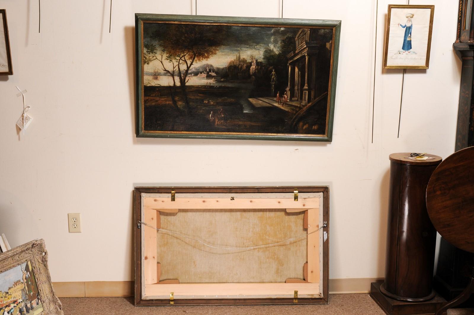 Paire de grandes peintures italiennes sur toile du 18ème siècle encadrées  en vente 3